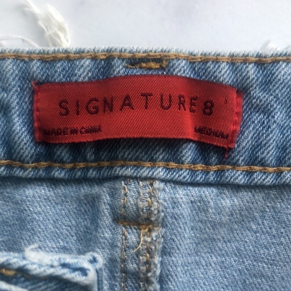 Signature 8 Ripped Distressed Blue Wash Denim Mini Skirt, Size Medium - Picture 7 of 9